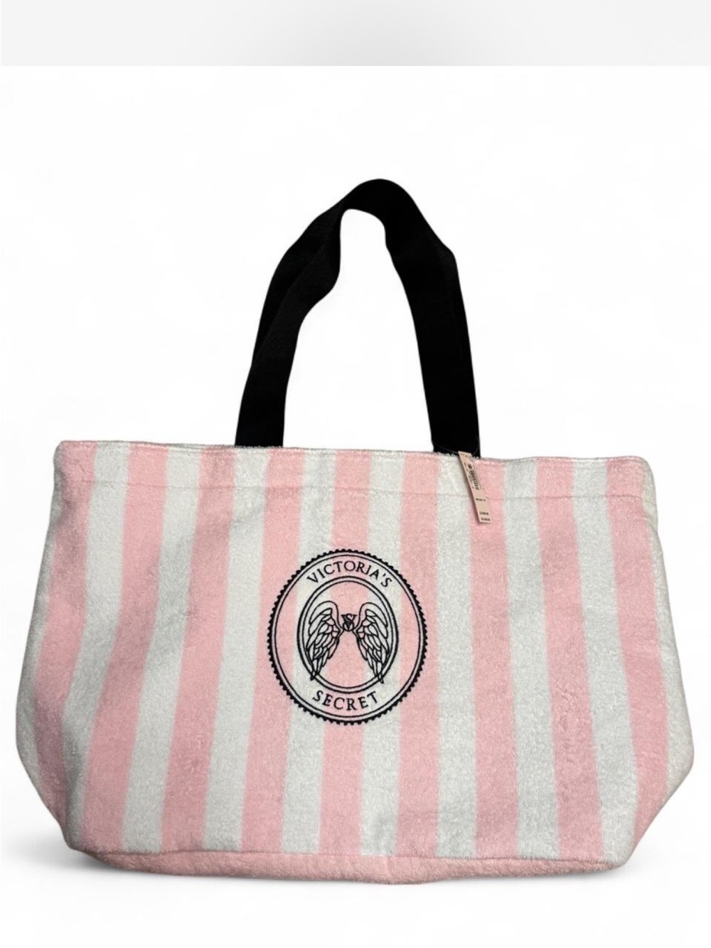 Victoria's Secret Pink & White Striped Tote with Black Handles